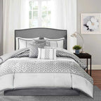 7-Piece Navy Blue Traditional Geometric King Comforter Set - Complete Bedding Ensemble with Pillows and Bed Skirt
