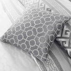 7-Piece Navy Blue Traditional Geometric King Comforter Set - Complete Bedding Ensemble with Pillows and Bed Skirt