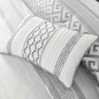 7-Piece Navy Blue Traditional Geometric King Comforter Set - Complete Bedding Ensemble with Pillows and Bed Skirt
