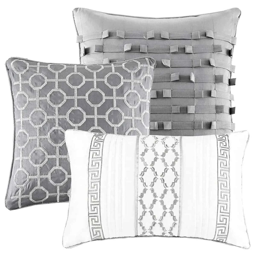 7-Piece Navy Blue Traditional Geometric King Comforter Set - Complete Bedding Ensemble with Pillows and Bed Skirt