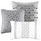 7-Piece Navy Blue Traditional Geometric King Comforter Set - Complete Bedding Ensemble with Pillows and Bed Skirt