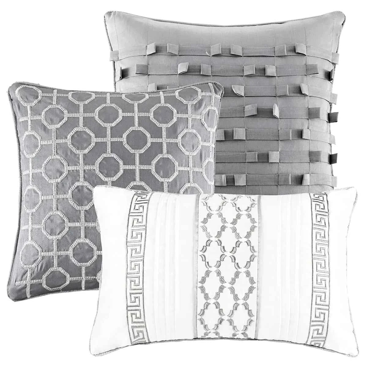 7-Piece Navy Blue Traditional Geometric King Comforter Set - Complete Bedding Ensemble with Pillows and Bed Skirt