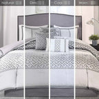 7-Piece Navy Blue Traditional Geometric King Comforter Set - Complete Bedding Ensemble with Pillows and Bed Skirt
