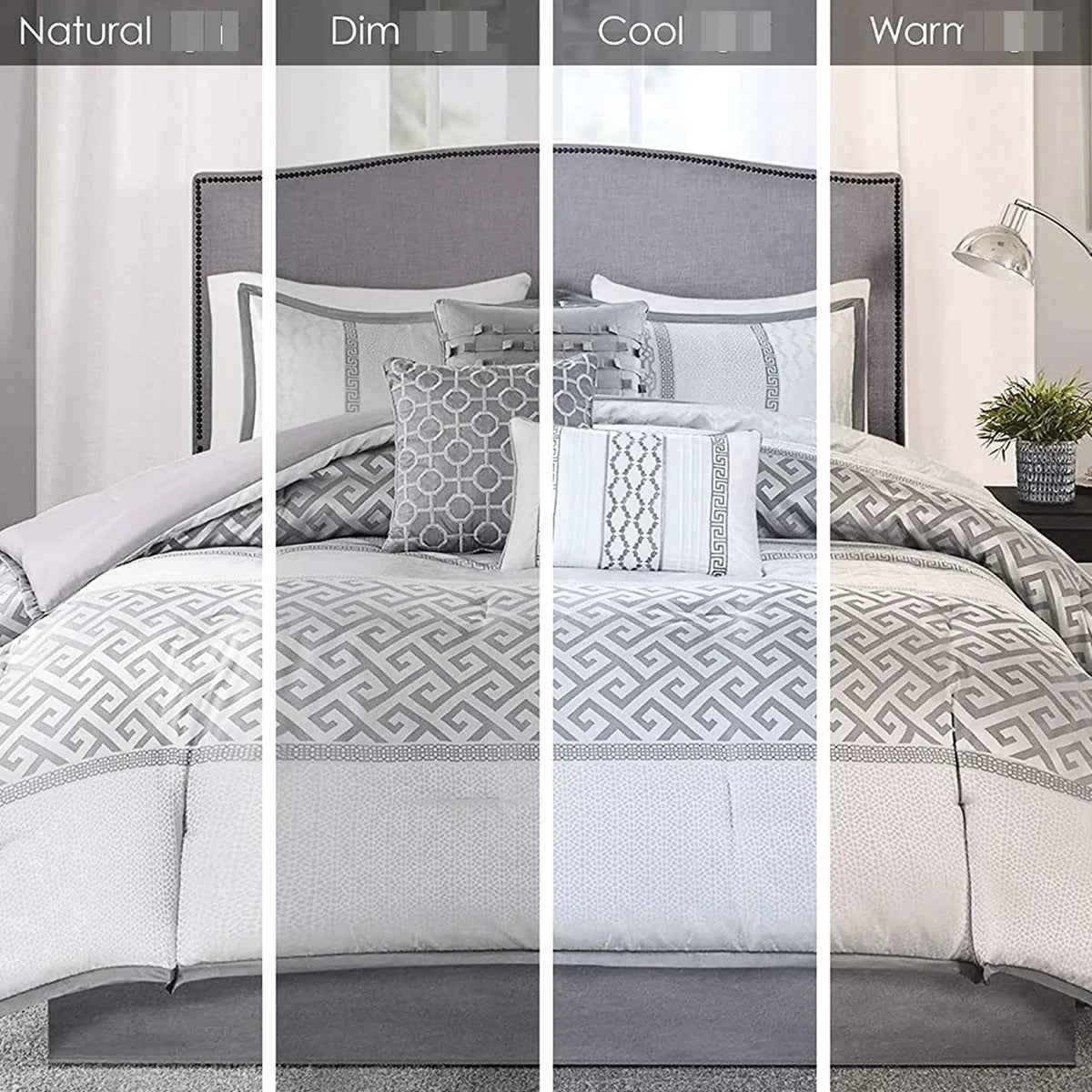 7-Piece Navy Blue Traditional Geometric King Comforter Set - Complete Bedding Ensemble with Pillows and Bed Skirt