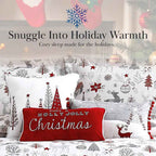 Holly Jolly Red and Gray Reversible Microfiber Comforter Set - 6 Piece Down Alternative Bedding with Throw Pillows