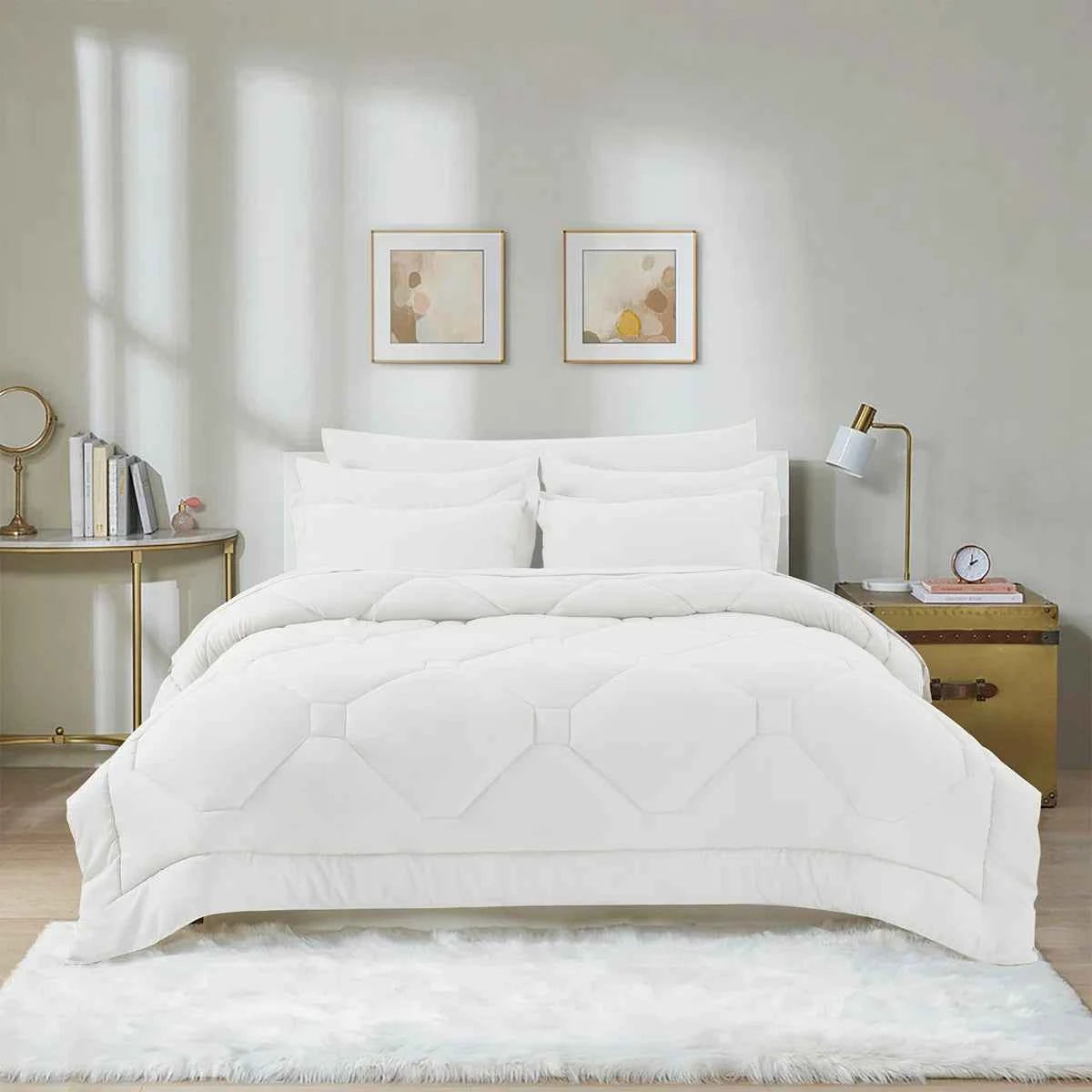 8-Piece Modern Geometric Comforter Set with Sheets - All-Season Honeycomb Microfiber Bed in a Bag with Duvet Corner Loops