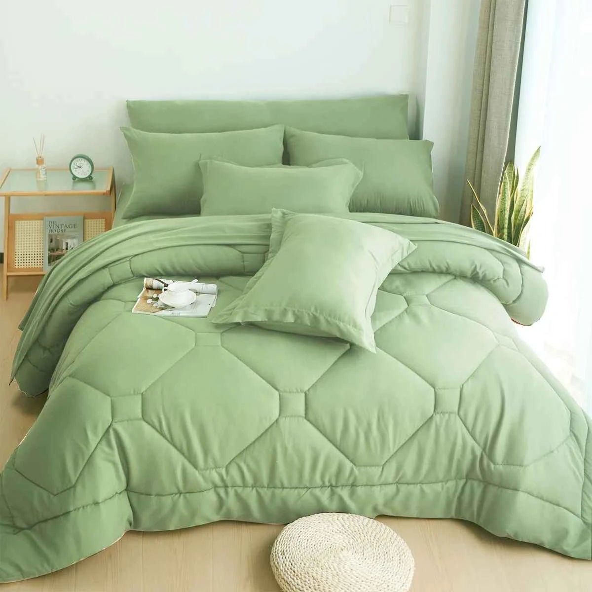 8-Piece Modern Geometric Comforter Set with Sheets - All-Season Honeycomb Microfiber Bed in a Bag with Duvet Corner Loops