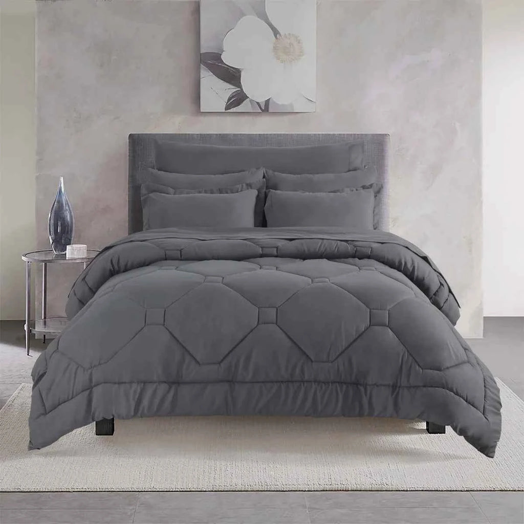 8-Piece Modern Geometric Comforter Set with Sheets - All-Season Honeycomb Microfiber Bed in a Bag with Duvet Corner Loops