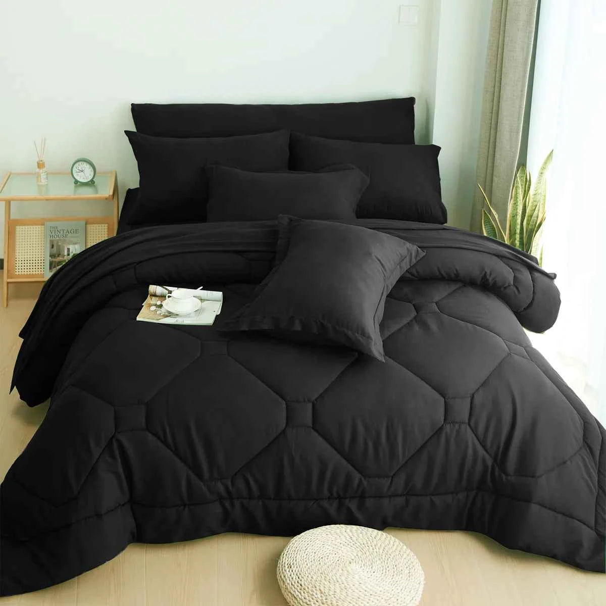 8-Piece Modern Geometric Comforter Set with Sheets - All-Season Honeycomb Microfiber Bed in a Bag with Duvet Corner Loops