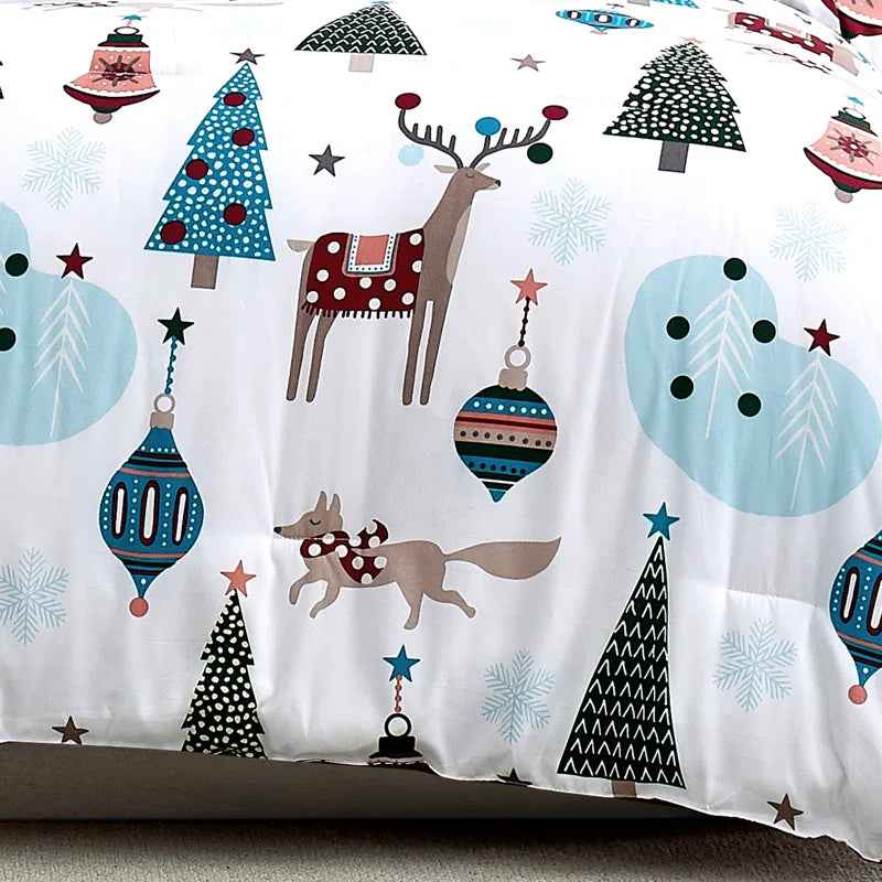 Winter Wonderland Blue and White Reversible Microfiber Comforter Set - 6 Piece Down Alternative Bedding with Throw Pillows