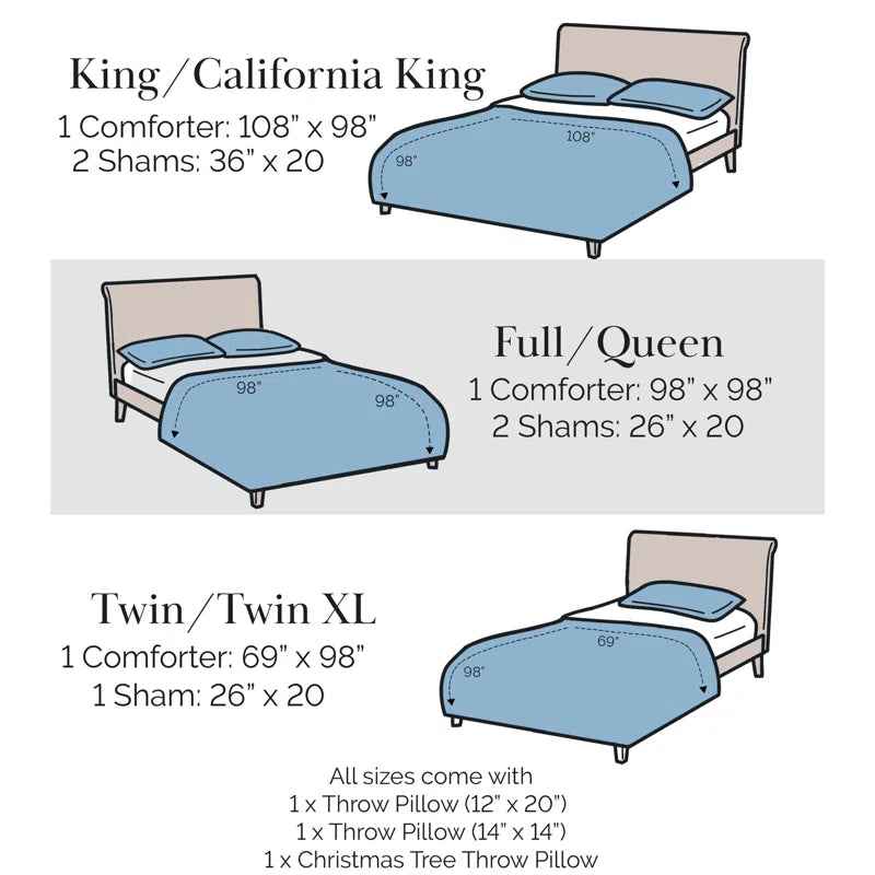 Merry and Bright Reversible Microfiber Comforter Set - Oversized Holiday Bedding with Pillow Shams and Decor Pillows