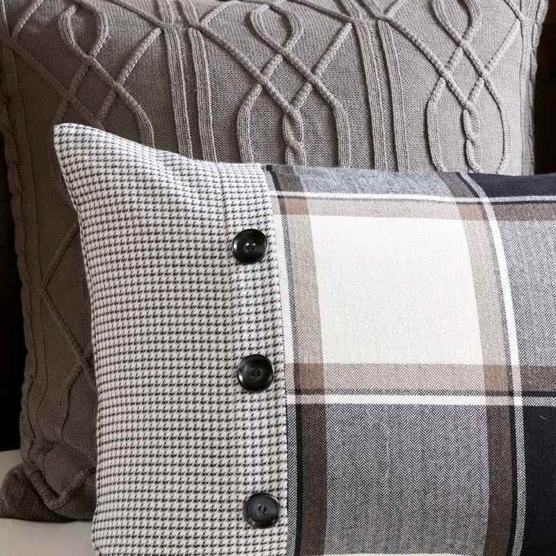 8-Piece Cotton Jacquard Plaid Comforter Set with Removable Insert - Urban Cabin Neutral Farmhouse Bedding with Euro Shams