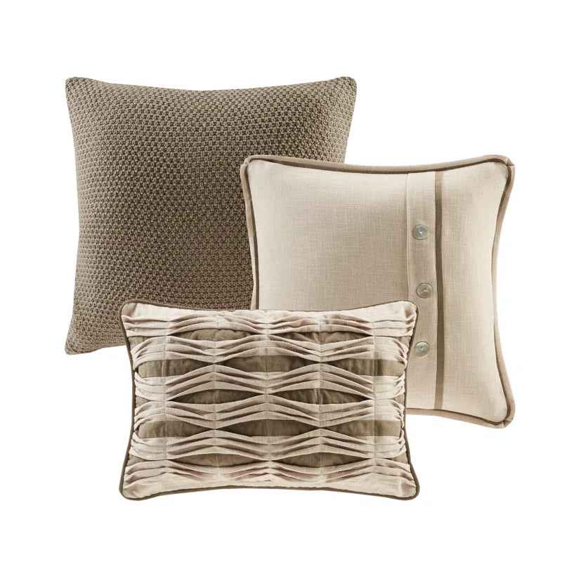 9-Piece Soutache Cord Embroidered Reversible Comforter Set with Removable Insert - Linen-Look Bedding with Euro Shams