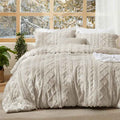 2-Piece Bedsure Beige Tufted Boho Twin Comforter Set - Shabby Farmhouse Jacquard Bedding with Embroidered Shams - Lesvorace
