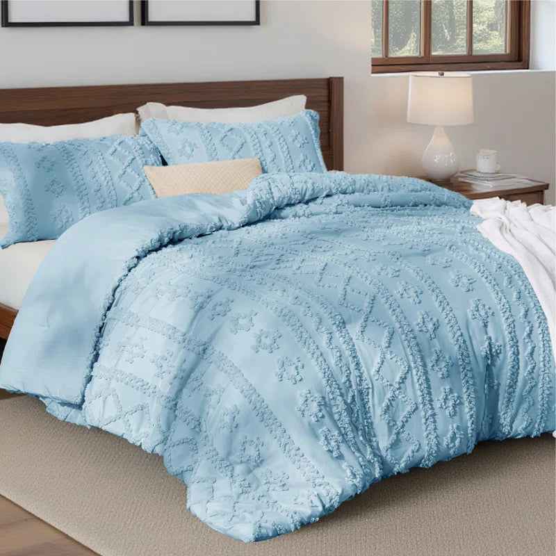 2-Piece Bedsure Beige Tufted Boho Twin Comforter Set - Shabby Farmhouse Jacquard Bedding with Embroidered Shams