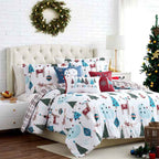 Winter Wonderland Blue and White Reversible Microfiber Comforter Set - 6 Piece Down Alternative Bedding with Throw Pillows