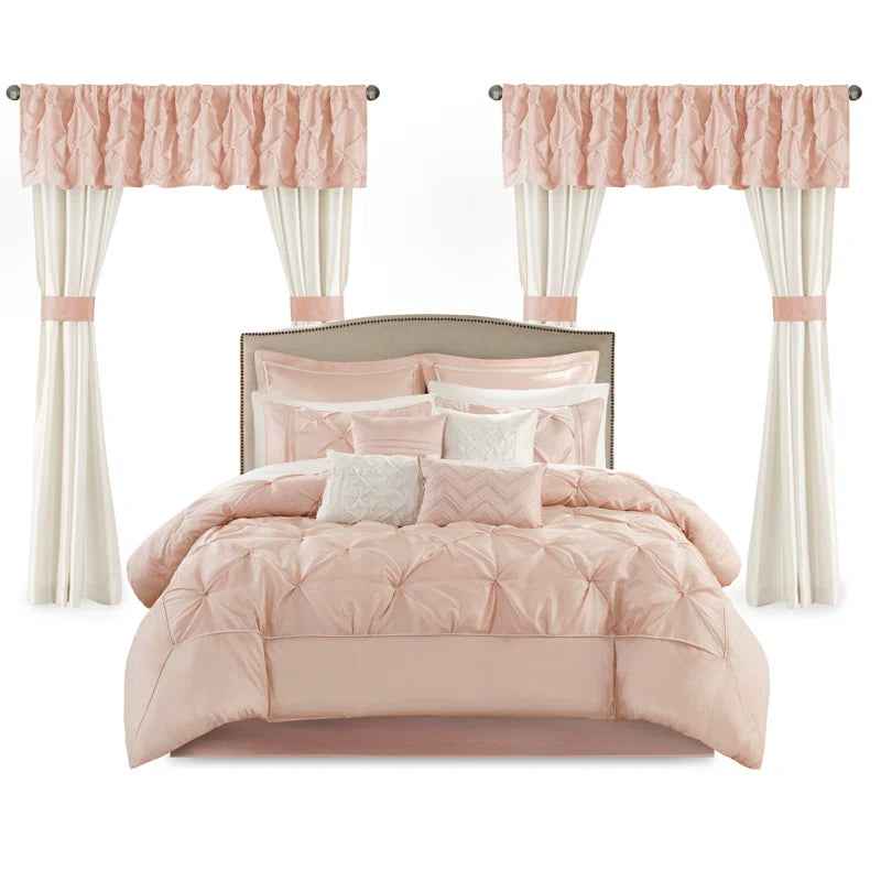 24-Piece Faux Silk Tufted Comforter Set - Complete Bedroom in a Bag with Sheet Set Decor Pillows and Window Drapes