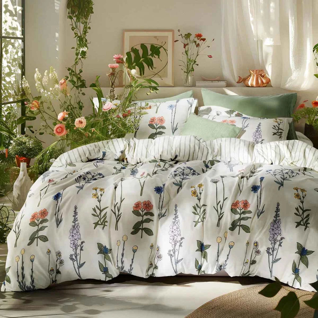 Floral Queen Comforter Set - Soft Microfiber Botanical Bedding with Pillow Shams