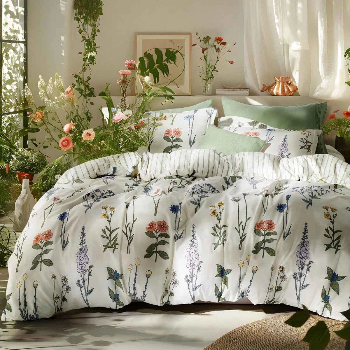 Floral Queen Comforter Set - Soft Microfiber Botanical Bedding with Pillow Shams