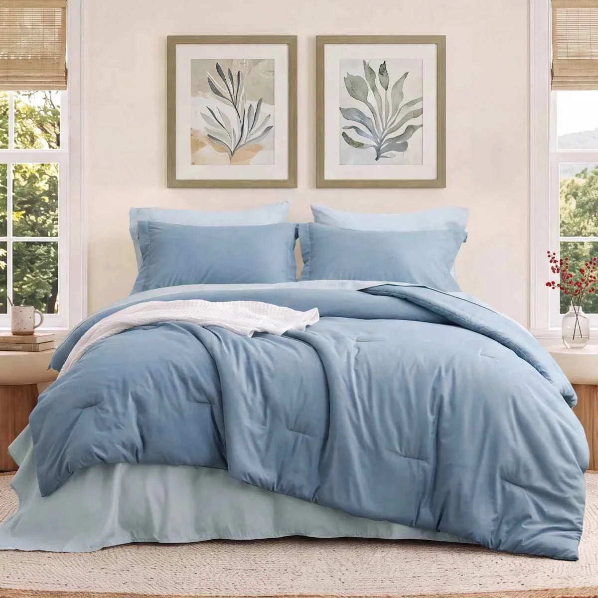 5-Piece Bedsure Light Olive Green Twin Bedding Set - Boho Reversible All-Season Bed in a Bag with Sheets and Shams