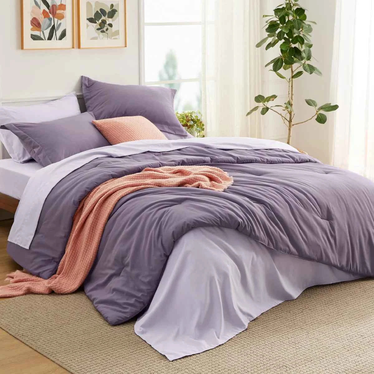 5-Piece Bedsure Light Olive Green Twin Bedding Set - Boho Reversible All-Season Bed in a Bag with Sheets and Shams
