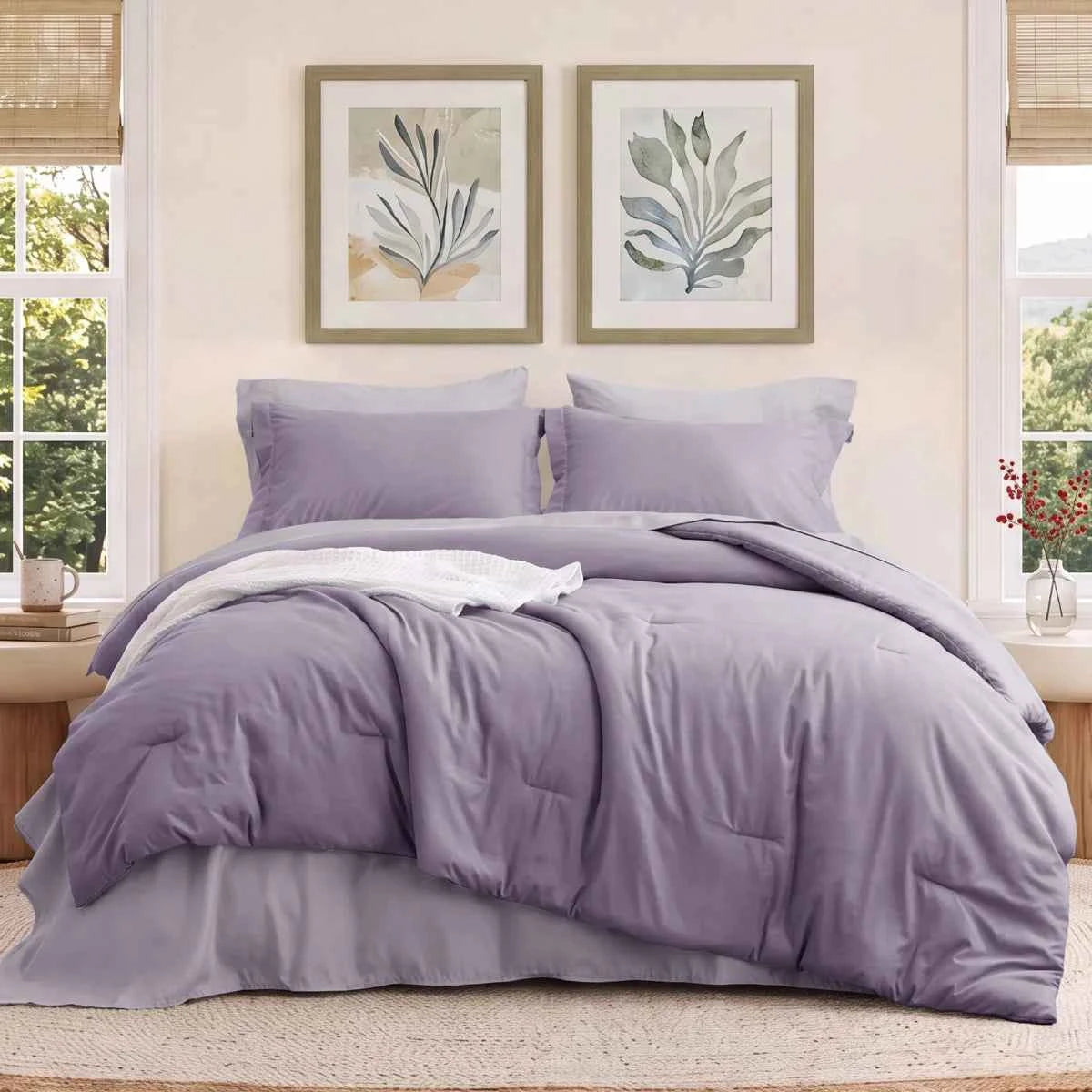 5-Piece Bedsure Light Olive Green Twin Bedding Set - Boho Reversible All-Season Bed in a Bag with Sheets and Shams