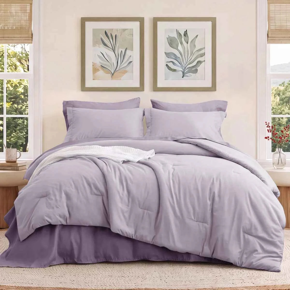 5-Piece Bedsure Light Olive Green Twin Bedding Set - Boho Reversible All-Season Bed in a Bag with Sheets and Shams