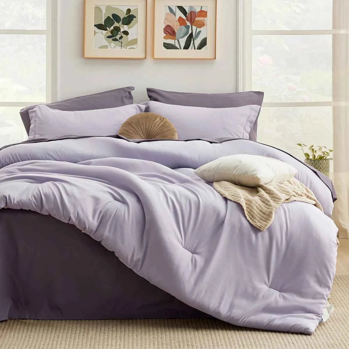 5-Piece Bedsure Light Olive Green Twin Bedding Set - Boho Reversible All-Season Bed in a Bag with Sheets and Shams