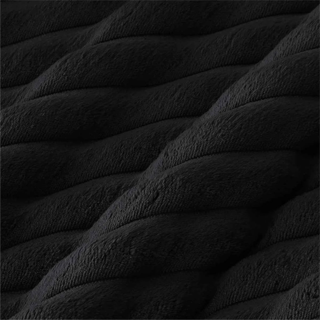 Plush Flannel Striped Fleece Reversible Comforter Set - All-Season Fluffy Light Grey Bedding with Pillow Shams