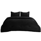 Plush Flannel Striped Fleece Reversible Comforter Set - All-Season Fluffy Light Grey Bedding with Pillow Shams