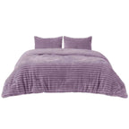 Plush Flannel Striped Fleece Reversible Comforter Set - All-Season Fluffy Light Grey Bedding with Pillow Shams