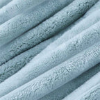 Plush Flannel Striped Fleece Reversible Comforter Set - All-Season Fluffy Light Grey Bedding with Pillow Shams