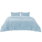 Plush Flannel Striped Fleece Reversible Comforter Set - All-Season Fluffy Light Grey Bedding with Pillow Shams