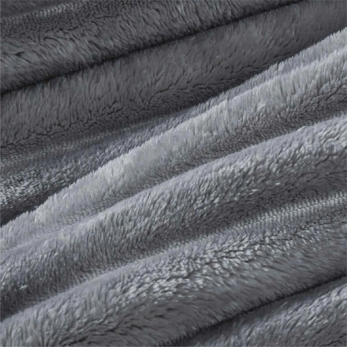 Plush Flannel Striped Fleece Reversible Comforter Set - All-Season Fluffy Light Grey Bedding with Pillow Shams