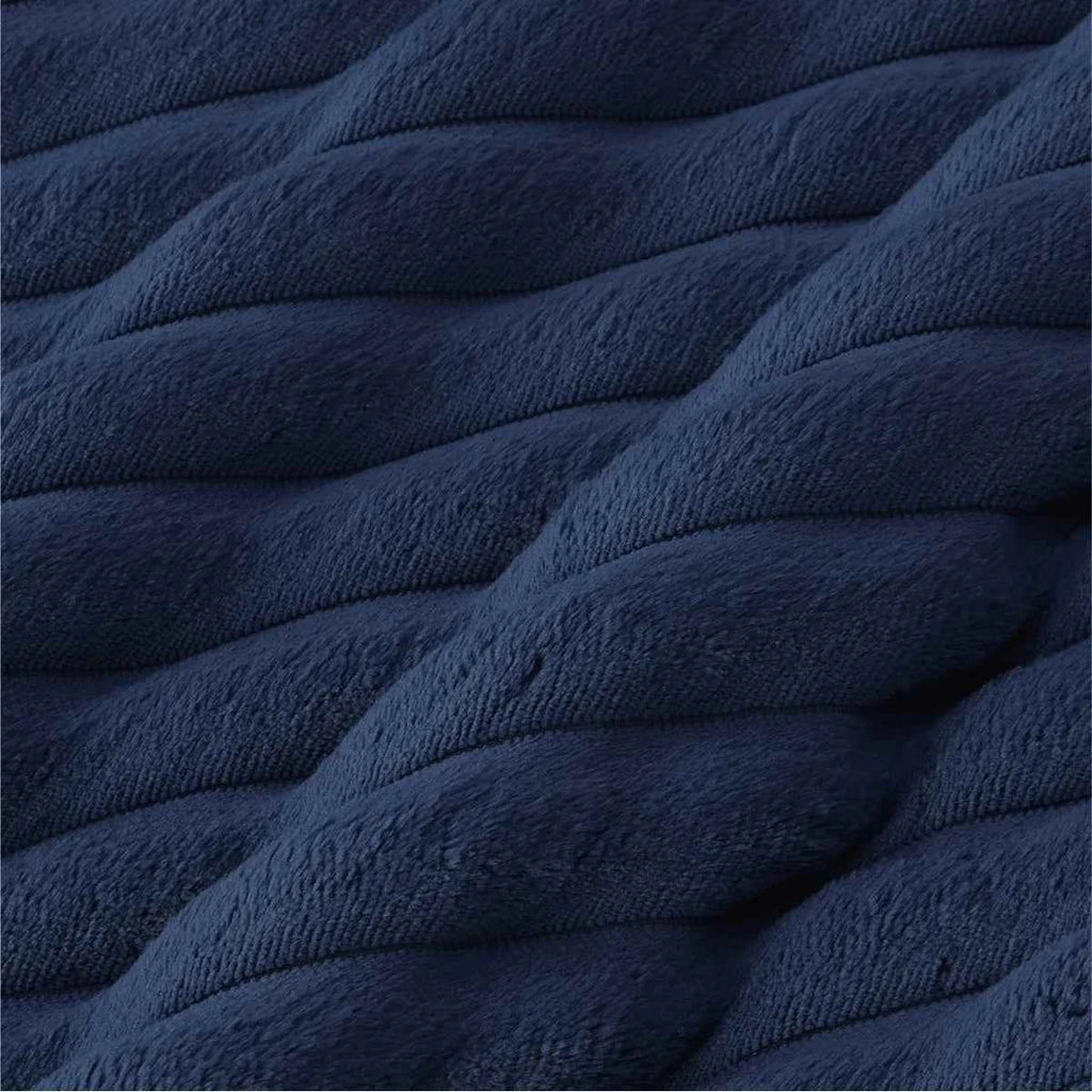 Plush Flannel Striped Fleece Reversible Comforter Set - All-Season Fluffy Light Grey Bedding with Pillow Shams