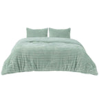 Plush Flannel Striped Fleece Reversible Comforter Set - All-Season Fluffy Light Grey Bedding with Pillow Shams