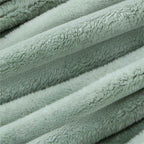 Plush Flannel Striped Fleece Reversible Comforter Set - All-Season Fluffy Light Grey Bedding with Pillow Shams