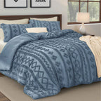 2-Piece Bedsure Beige Tufted Boho Twin Comforter Set - Shabby Farmhouse Jacquard Bedding with Embroidered Shams - Lesvorace