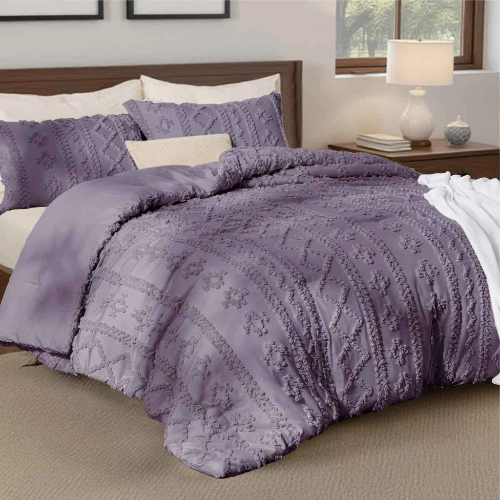 2-Piece Bedsure Beige Tufted Boho Twin Comforter Set - Shabby Farmhouse Jacquard Bedding with Embroidered Shams - Lesvorace