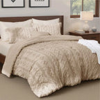 2-Piece Bedsure Beige Tufted Boho Twin Comforter Set - Shabby Farmhouse Jacquard Bedding with Embroidered Shams - Lesvorace