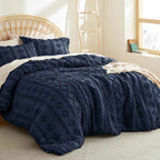 2-Piece Bedsure Beige Tufted Boho Twin Comforter Set - Shabby Farmhouse Jacquard Bedding with Embroidered Shams - Lesvorace