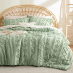 2-Piece Bedsure Beige Tufted Boho Twin Comforter Set - Shabby Farmhouse Jacquard Bedding with Embroidered Shams - Lesvorace