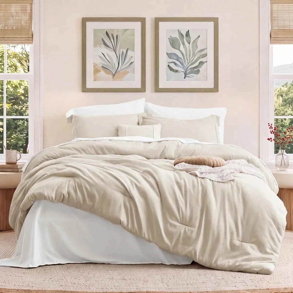 5-Piece Bedsure Light Olive Green Twin Bedding Set - Boho Reversible All-Season Bed in a Bag with Sheets and Shams