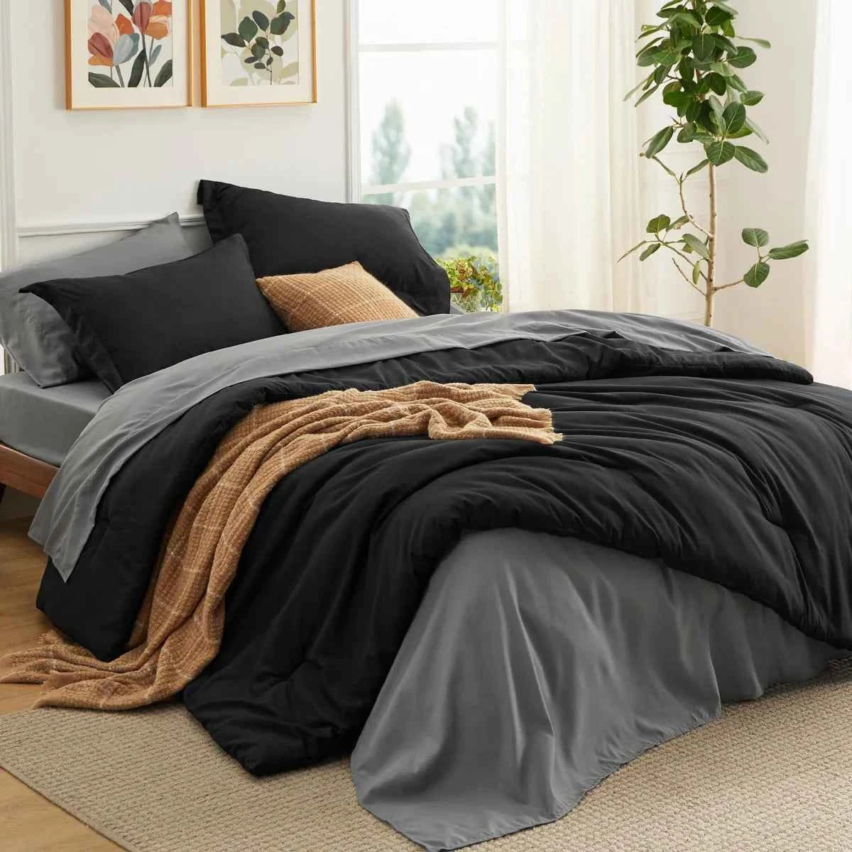 5-Piece Bedsure Light Olive Green Twin Bedding Set - Boho Reversible All-Season Bed in a Bag with Sheets and Shams