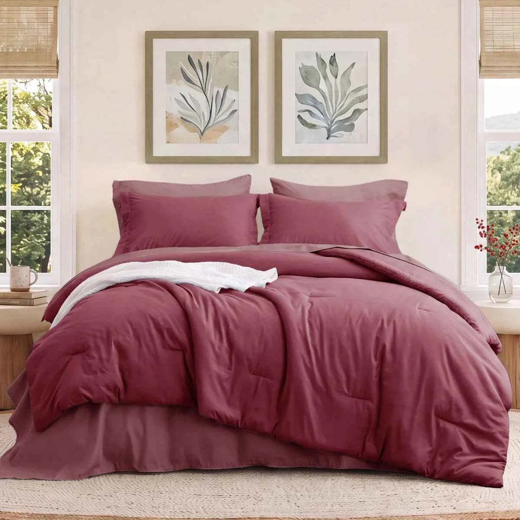 5-Piece Bedsure Light Olive Green Twin Bedding Set - Boho Reversible All-Season Bed in a Bag with Sheets and Shams