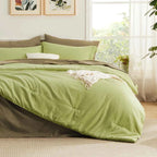 5-Piece Bedsure Light Olive Green Twin Bedding Set - Boho Reversible All-Season Bed in a Bag with Sheets and Shams