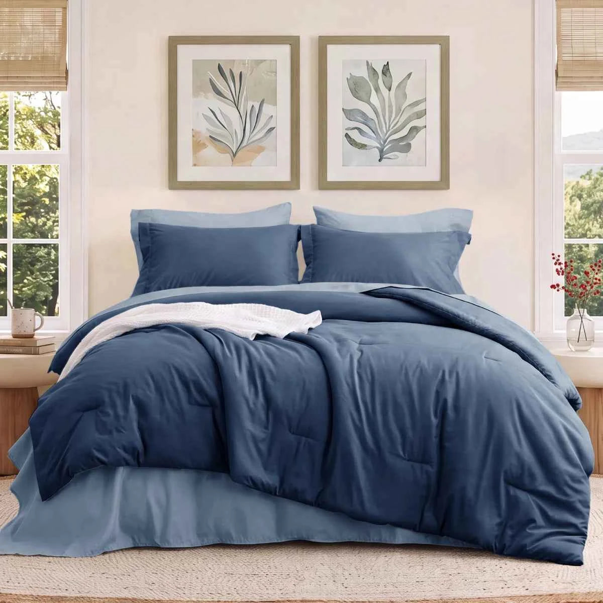 5-Piece Bedsure Light Olive Green Twin Bedding Set - Boho Reversible All-Season Bed in a Bag with Sheets and Shams