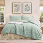 5-Piece Bedsure Light Olive Green Twin Bedding Set - Boho Reversible All-Season Bed in a Bag with Sheets and Shams