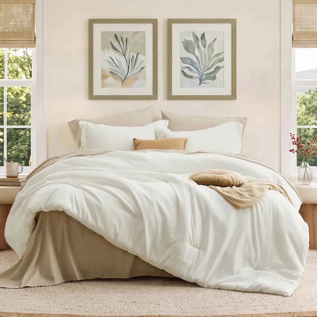 5-Piece Bedsure Light Olive Green Twin Bedding Set - Boho Reversible All-Season Bed in a Bag with Sheets and Shams
