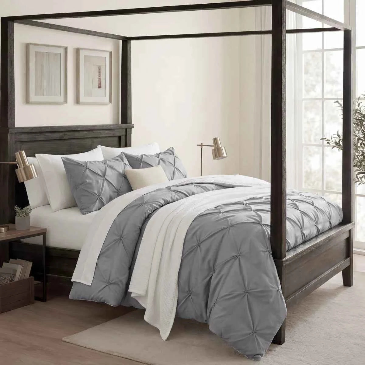 3-Piece Bedsure Peyote Pintuck Twin Comforter Set - Gentlesoft Pinch Pleat Bedding with Pillowcases